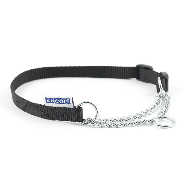 Ancol Nylon Check Chain Collar Black 1-2 Collars Ancol 