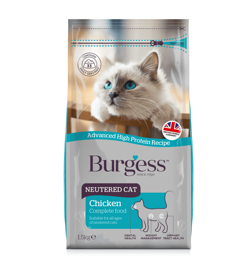 Burgess Neutered Cat Chicken 1.5kg Dry Cat Food Burgess 