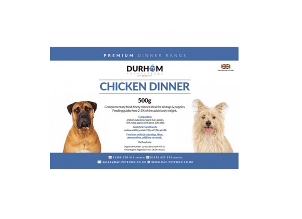 DAF Chicken Dinner 80:10:10 500g Raw Dog Food Durham Animal Feeds 