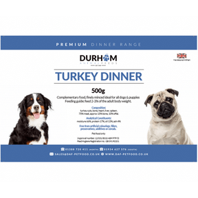DAF Premium Turkey Dinner 500g Raw Dog Food Durham Animal Feeds 